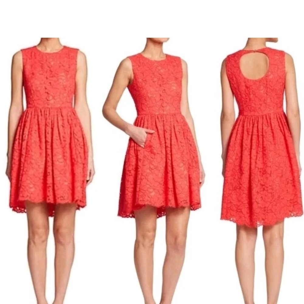 Kate Spade Red Lace Hi Low Dress With Cut Out Back